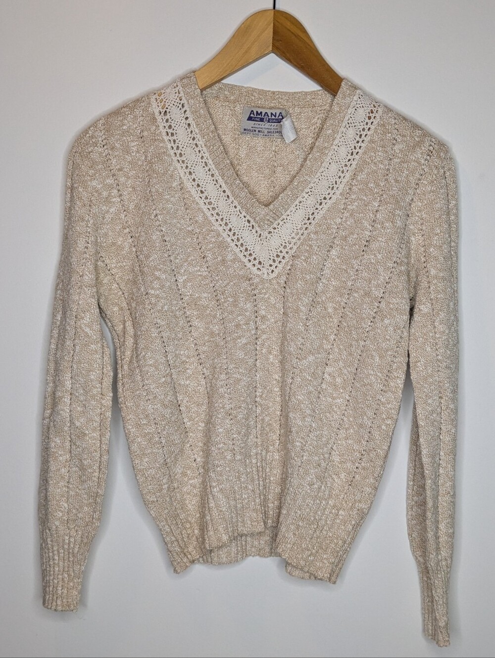 Vintage Cream Textured Knit Sweater Medium